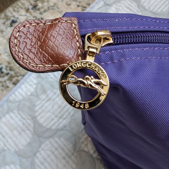 LONGCHAMP Le Pliage Original Large Tote Black Nylon Travel Should Purple - Picture 6 of 16